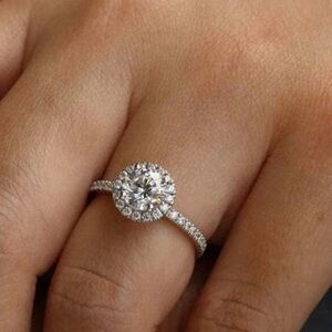 Classic and Stunning - Sterling Silver Halo Moissonite Ring Size 7